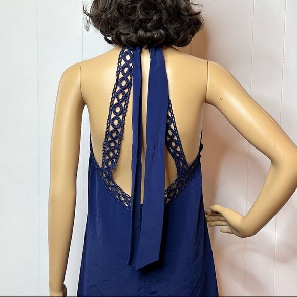 Lulus Size Medium Any Sway Shape or Form Navy Blue Lace Halter Mini Swing Dress - Picture 6 of 9